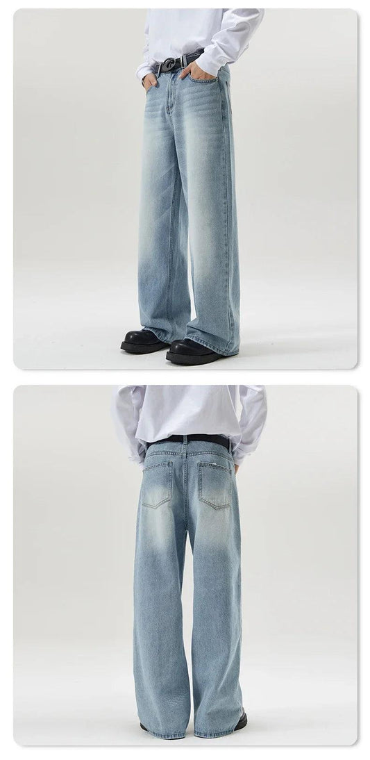 4 Colors Autumn Vintage Distressed Men's Baggy Straight Jeans Fashion Korean High Street Denim Pants Streetwear Male Trousers - MANDOTOS