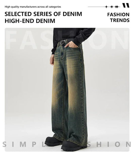 4 Colors Autumn Vintage Distressed Men's Baggy Straight Jeans Fashion Korean High Street Denim Pants Streetwear Male Trousers - MANDOTOS