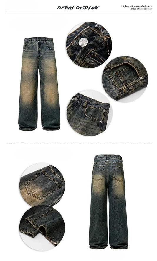 4 Colors Autumn Vintage Distressed Men's Baggy Straight Jeans Fashion Korean High Street Denim Pants Streetwear Male Trousers - MANDOTOS