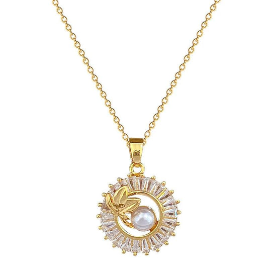 Fashion Jewelry Square Full Diamond Personalized Round Ring Leaves Necklace And Earrings Suite - MANDOTOS