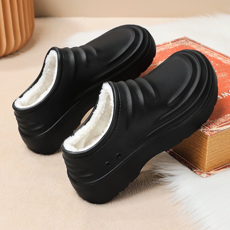 Insulated chef shoes, black closed-toe cotton shoes for men with white fleece lining
