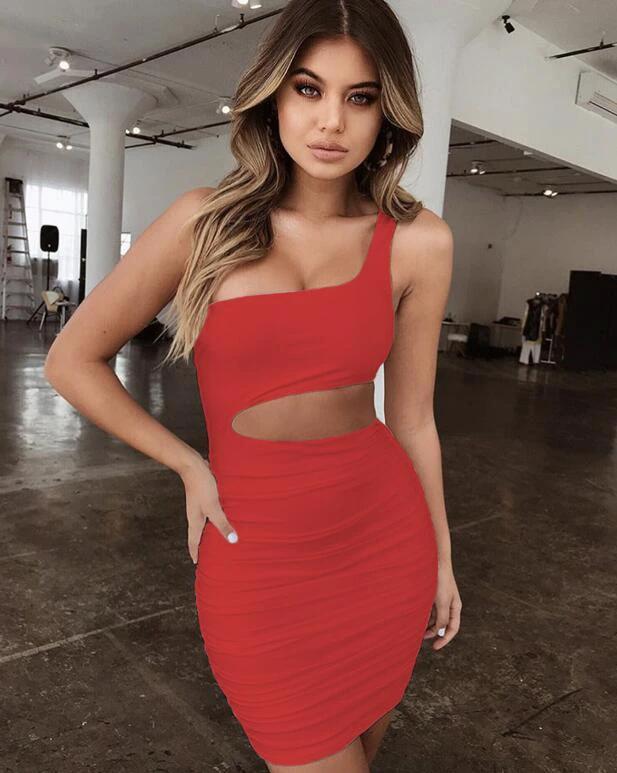 Slim One-shoulder Short Dress Sexy Fashion Hollow Mini Dresses For Women MANDOTOS