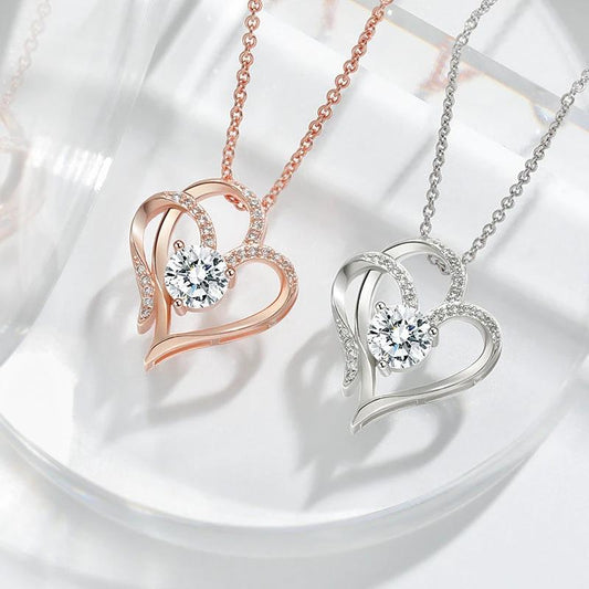 Zircon Double Love Necklace with Rhinestones 💖 Sparkling heart-shaped design for timeless elegance! - MANDOTOS