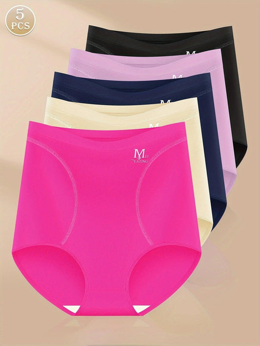 5 pcs high waist tummy Ice silk scarless women's triangle panties comfortable breathable buttocks summer thin models - MANDOTOS