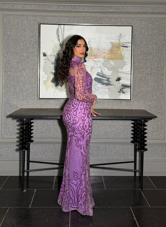 Deema High Neckline Tulle Embroidered Dress