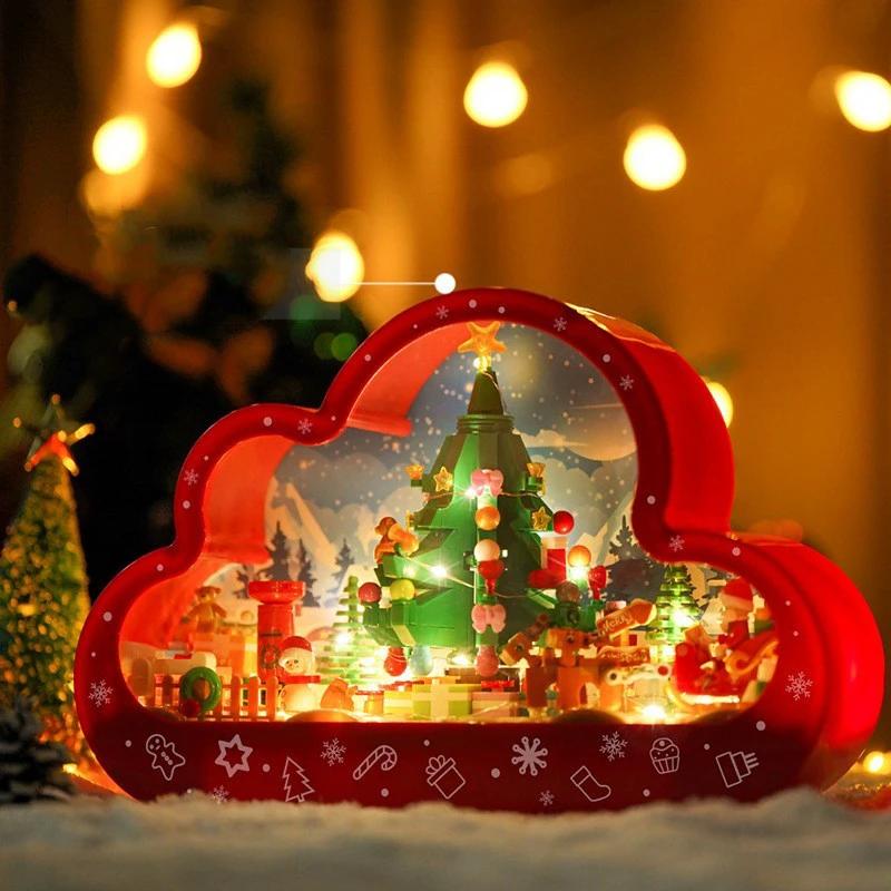 Mandotos Christmas Cloud Night Lamp With LED Lights Mirror Frame Assembled Building Blocks - MANDOTOS