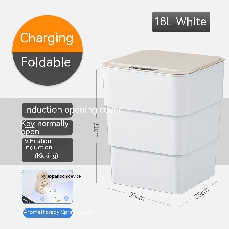 Smart Trash Can with Automatic Opening and Multiple Functions - White ABS Material - MANDOTOS