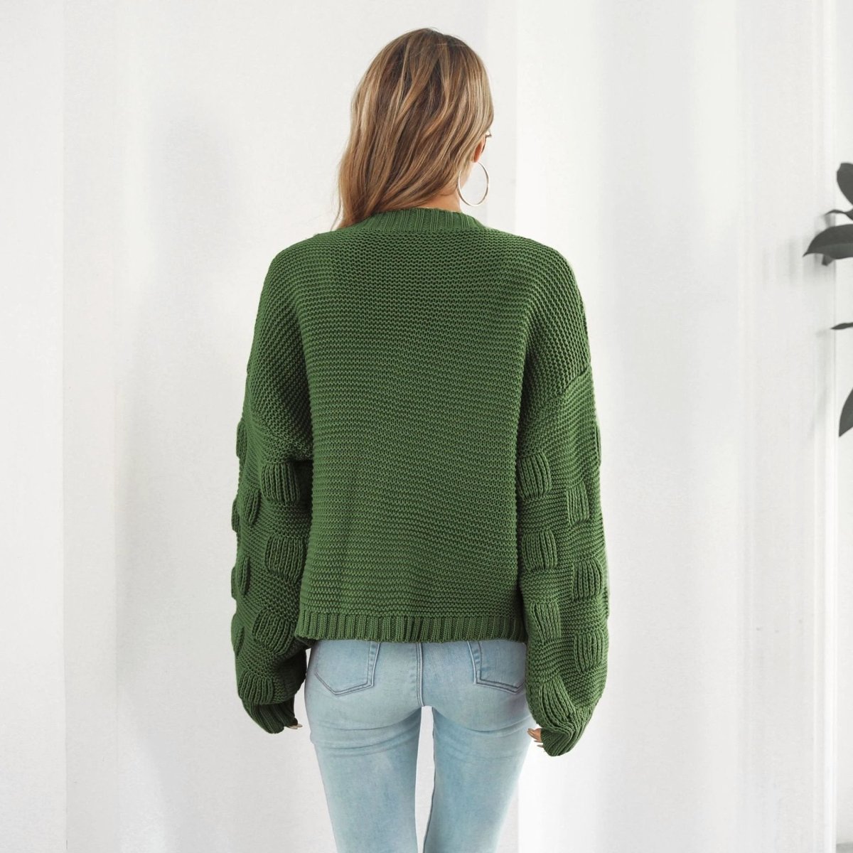 Puff Sleeve Cardigan Sweater Women Clothes Front Chunky Knitwear Coat MANDOTOS