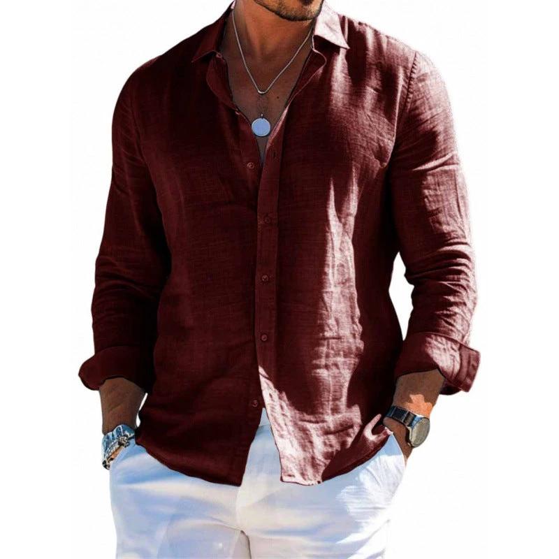 Men's Long Sleeve Shirt Casual Loose Lapel Button Top Solid Color Plus Size Blouse Clothing - MANDOTOS INTERNATIONAL0