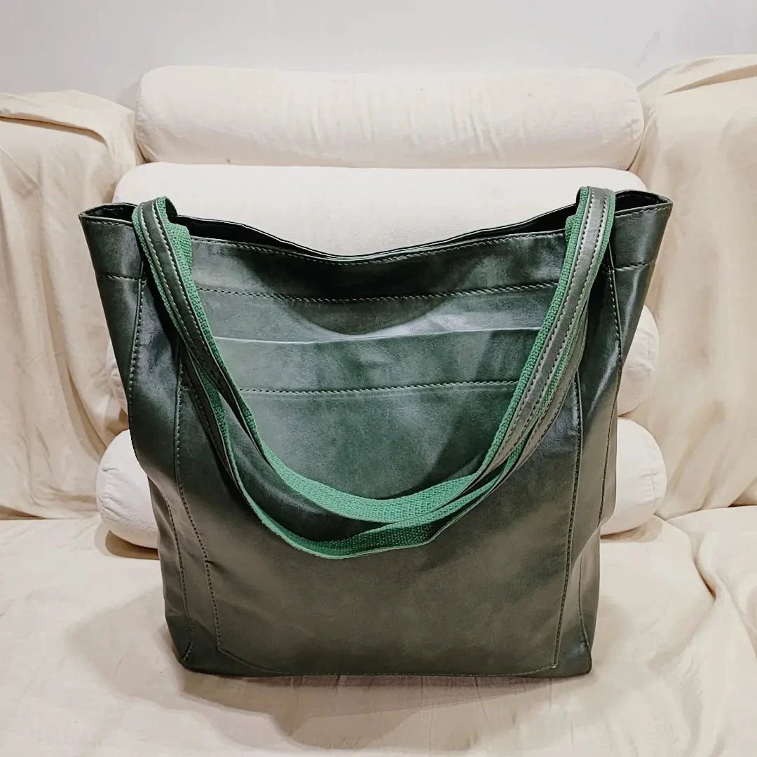 Women's Soft Leather Portable Shoulder With Pocket Vintage Bag - MANDOTOS