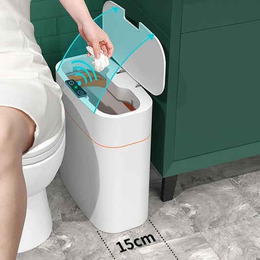Smart Trash Can with Automatic Opening and Multiple Functions - White ABS Material - MANDOTOS