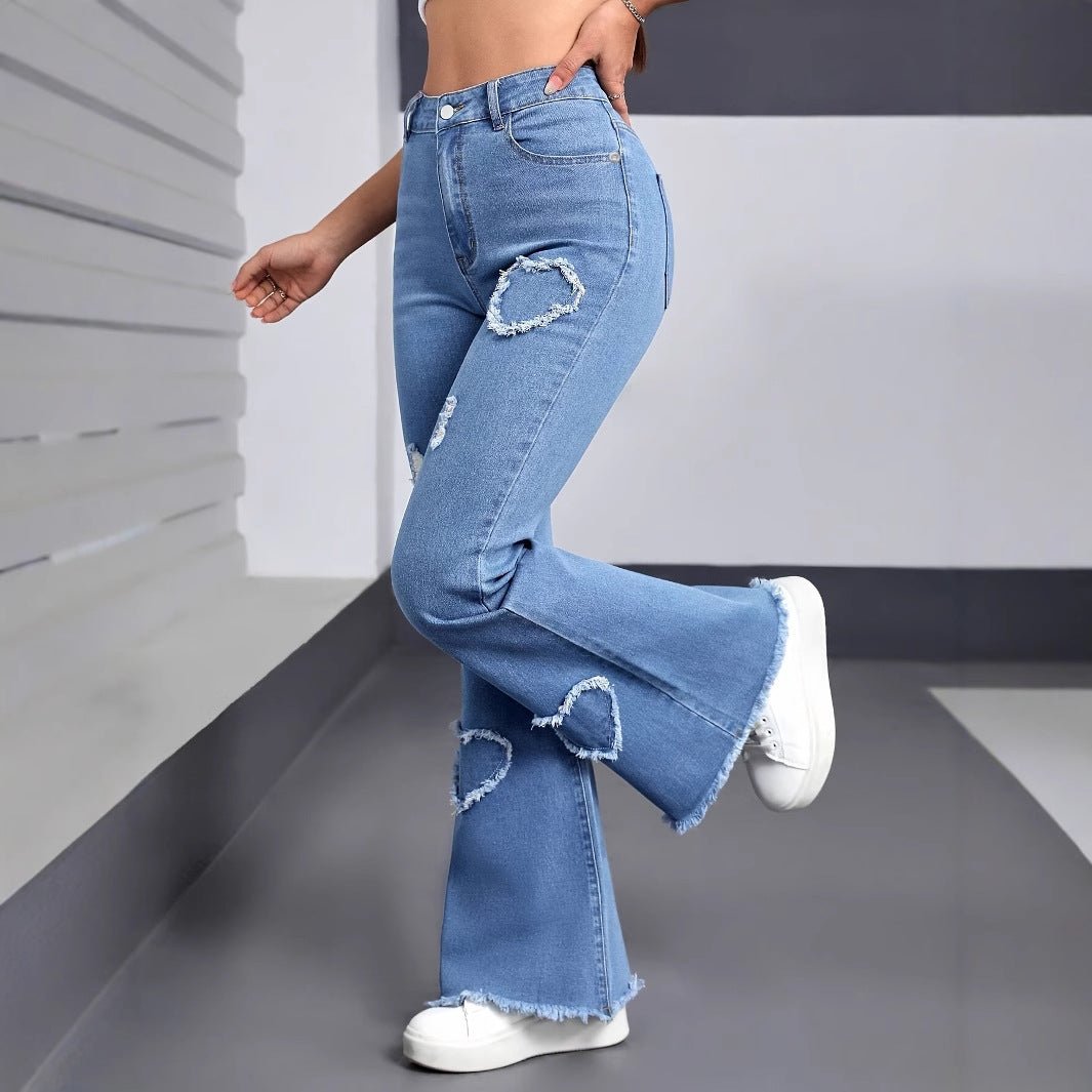 Stylish Casual Denim Jeans for Women by Ancient Energy, blue distressed flare jeans