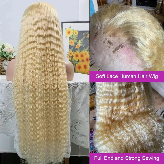 613 Deep Wave Frontal Wig 13x6 HD Water Wave Lace Front Wig 30 40 Inch Honey Blond 13x4 Blonde Lace Front Curly Human Hair Wigs - MANDOTOS