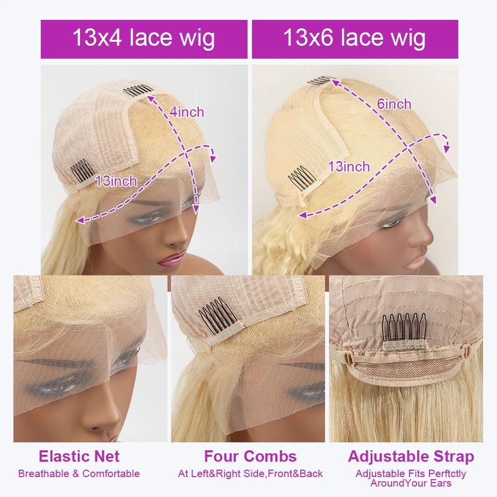 613 Deep Wave Frontal Wig 13x6 HD Water Wave Lace Front Wig 30 40 Inch Honey Blond 13x4 Blonde Lace Front Curly Human Hair Wigs - MANDOTOS
