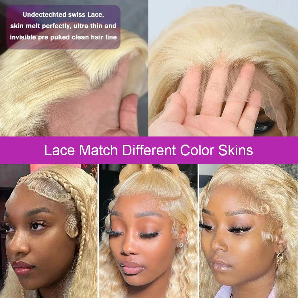 613 Deep Wave Frontal Wig 13x6 HD Water Wave Lace Front Wig 30 40 Inch Honey Blond 13x4 Blonde Lace Front Curly Human Hair Wigs - MANDOTOS