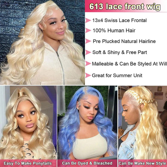 613 hd Lace Frontal Wig 13x6 Lace Frontal Wig Human Hair for Women Blonde Human Hair Wig 13x4 Body Wave Lace Front Wigs on Sale - MANDOTOS