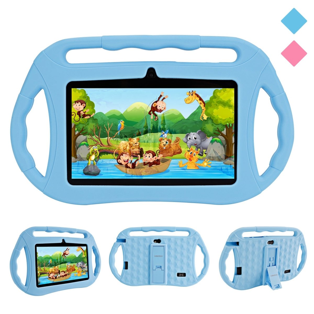 7-inch children's tablet in a blue protective case with dual handles