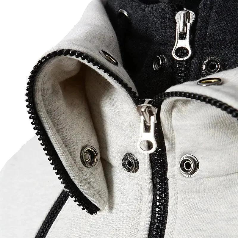 Men's Zip UP Hooded Jacket Fake Two Piece Sports Cardigan Casual Slim Sweatshirt Jacket - MANDOTOS