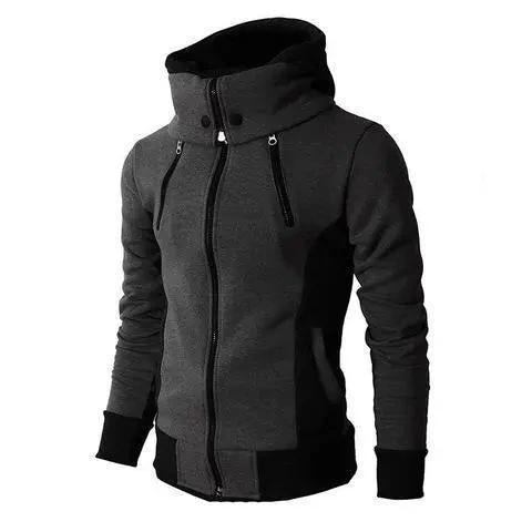 Men's Zip UP Hooded Jacket Fake Two Piece Sports Cardigan Casual Slim Sweatshirt Jacket - MANDOTOS