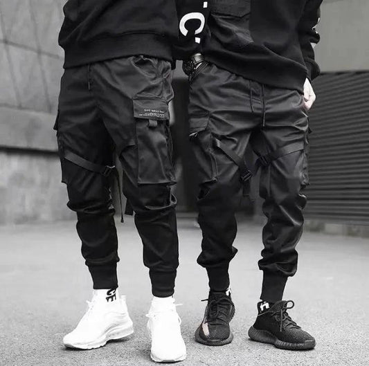 Ribbons Harem Joggers Men Cargo Pants Streetwear Hip Hop Casual Pockets Cotton Track Pants - MANDOTOS