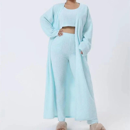Women's 3-Piece Cozy Lounge Set - Pajama Set with Cardigan - MANDOTOS