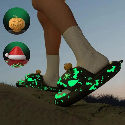 Halloween And Christmas Shoes Ins Luminous Shark Slippers Couple Men Women House Shoes Non-slip Bathroom Slippers Home - MANDOTOS