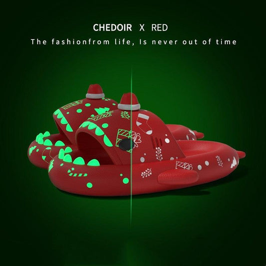"Halloween And Christmas Shoes Ins Luminous Shark Slippers Couple Men Women House Shoes Non-slip Bathroom Slippers Home - MANDOTOS"
