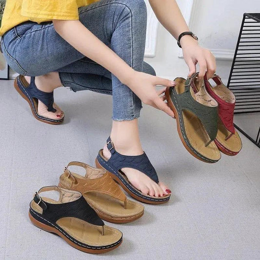 Mandotos Women's Wedge Heel Sandals Casual Flip Flops Solid Color Lightweight Comfort All Day - MANDOTOS