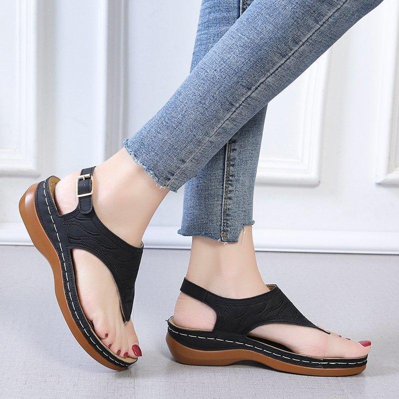 "Casual Sandals Women's Wedge Heel Solid Color Flip Flop Sandals - MANDOTOS"