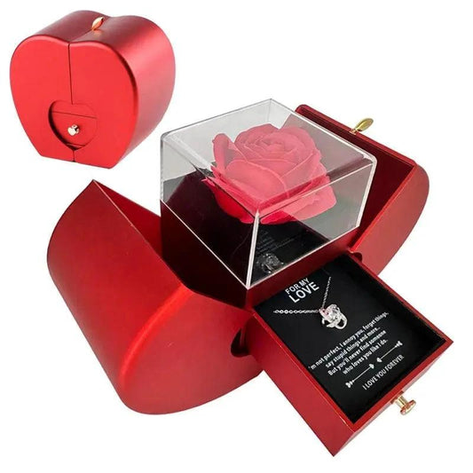 Fashion Jewelry Box Red Apple Christmas Gift Necklace Eternal Rose For Girl Mother's Day Valentine's Day Gifts With Artificial Flower Rose Flower Jewelry Box - MANDOTOS