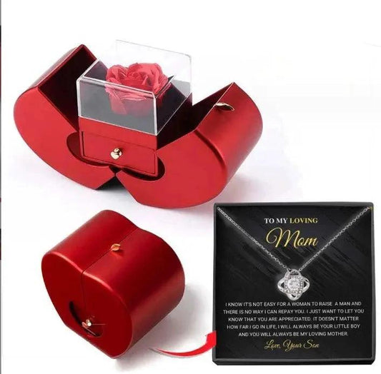Fashion Jewelry Box Red Apple Christmas Gift Necklace Eternal Rose For Girl Mother's Day Valentine's Day Gifts With Artificial Flower Rose Flower Jewelry Box - MANDOTOS