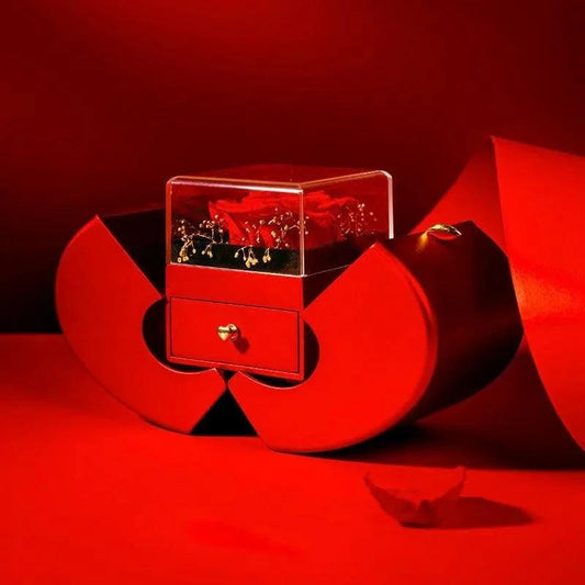 Fashion Jewelry Box Red Apple Christmas Gift Necklace Eternal Rose For Girl Mother's Day Valentine's Day Gifts With Artificial Flower Rose Flower Jewelry Box - MANDOTOS