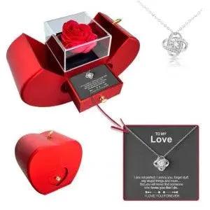 Fashion Jewelry Box Red Apple Christmas Gift Necklace Eternal Rose For Girl Mother's Day Valentine's Day Gifts With Artificial Flower Rose Flower Jewelry Box - MANDOTOS