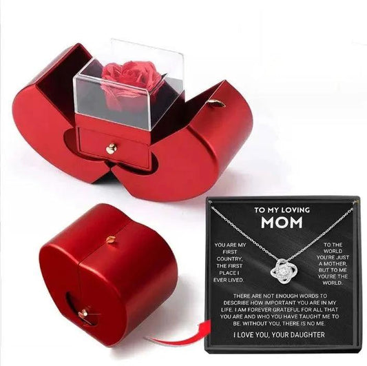 Fashion Jewelry Box Red Apple Christmas Gift Necklace Eternal Rose For Girl Mother's Day Valentine's Day Gifts With Artificial Flower Rose Flower Jewelry Box - MANDOTOS