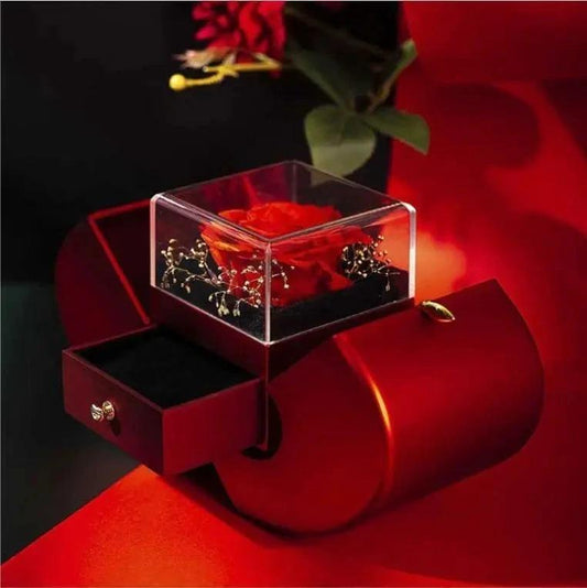 Fashion Jewelry Box Red Apple Christmas Gift Necklace Eternal Rose For Girl Mother's Day Valentine's Day Gifts With Artificial Flower Rose Flower Jewelry Box - MANDOTOS