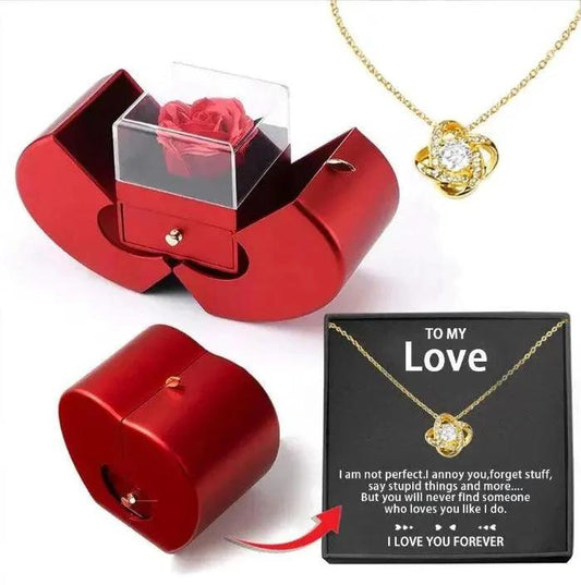 Fashion Jewelry Box Red Apple Christmas Gift Necklace Eternal Rose For Girl Mother's Day Valentine's Day Gifts With Artificial Flower Rose Flower Jewelry Box - MANDOTOS