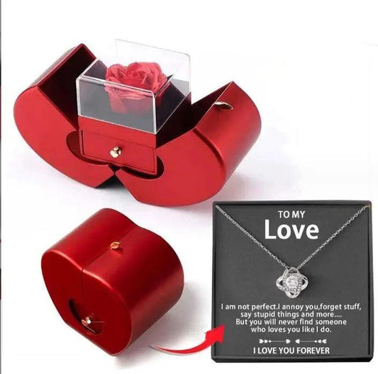 Fashion Jewelry Box Red Apple Christmas Gift Necklace Eternal Rose For Girl Mother's Day Valentine's Day Gifts With Artificial Flower Rose Flower Jewelry Box - MANDOTOS