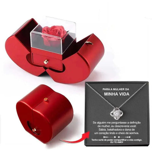 Fashion Jewelry Box Red Apple Christmas Gift Necklace Eternal Rose For Girl Mother's Day Valentine's Day Gifts With Artificial Flower Rose Flower Jewelry Box - MANDOTOS