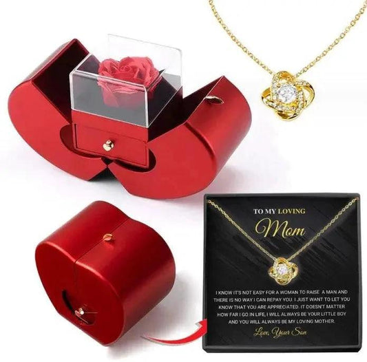 Fashion Jewelry Box Red Apple Christmas Gift Necklace Eternal Rose For Girl Mother's Day Valentine's Day Gifts With Artificial Flower Rose Flower Jewelry Box - MANDOTOS