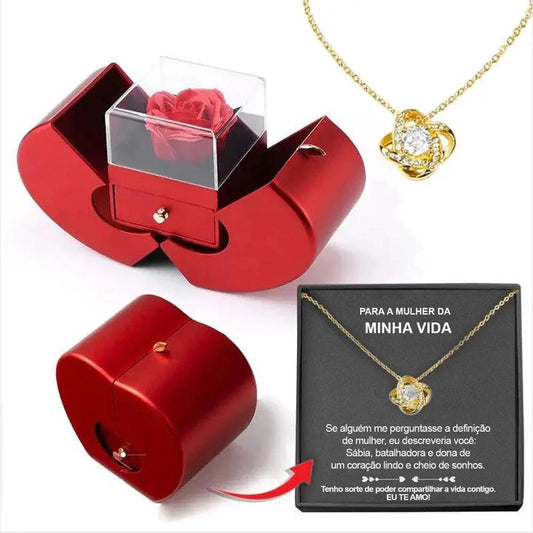Fashion Jewelry Box Red Apple Christmas Gift Necklace Eternal Rose For Girl Mother's Day Valentine's Day Gifts With Artificial Flower Rose Flower Jewelry Box - MANDOTOS