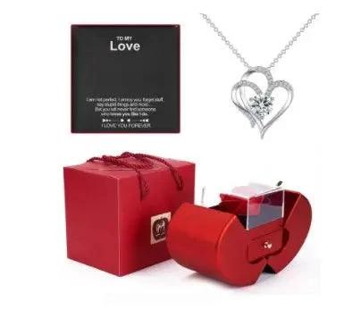 Fashion Jewelry Box Red Apple Christmas Gift Necklace Eternal Rose For Girl Mother's Day Valentine's Day Gifts With Artificial Flower Rose Flower Jewelry Box - MANDOTOS