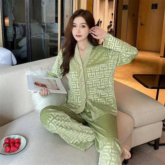 New Gold Velvet Pajamas Women's Suit - MANDOTOS