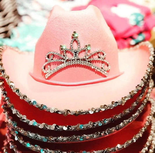 Sequined Western Cowboy Hat - Wool Felt with Feather Trim - MANDOTOS