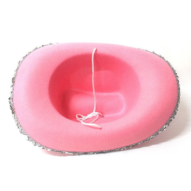 "Feather Edge Letter Cowboy Hat Sequined Crown Cowboy Hat - MANDOTOS"