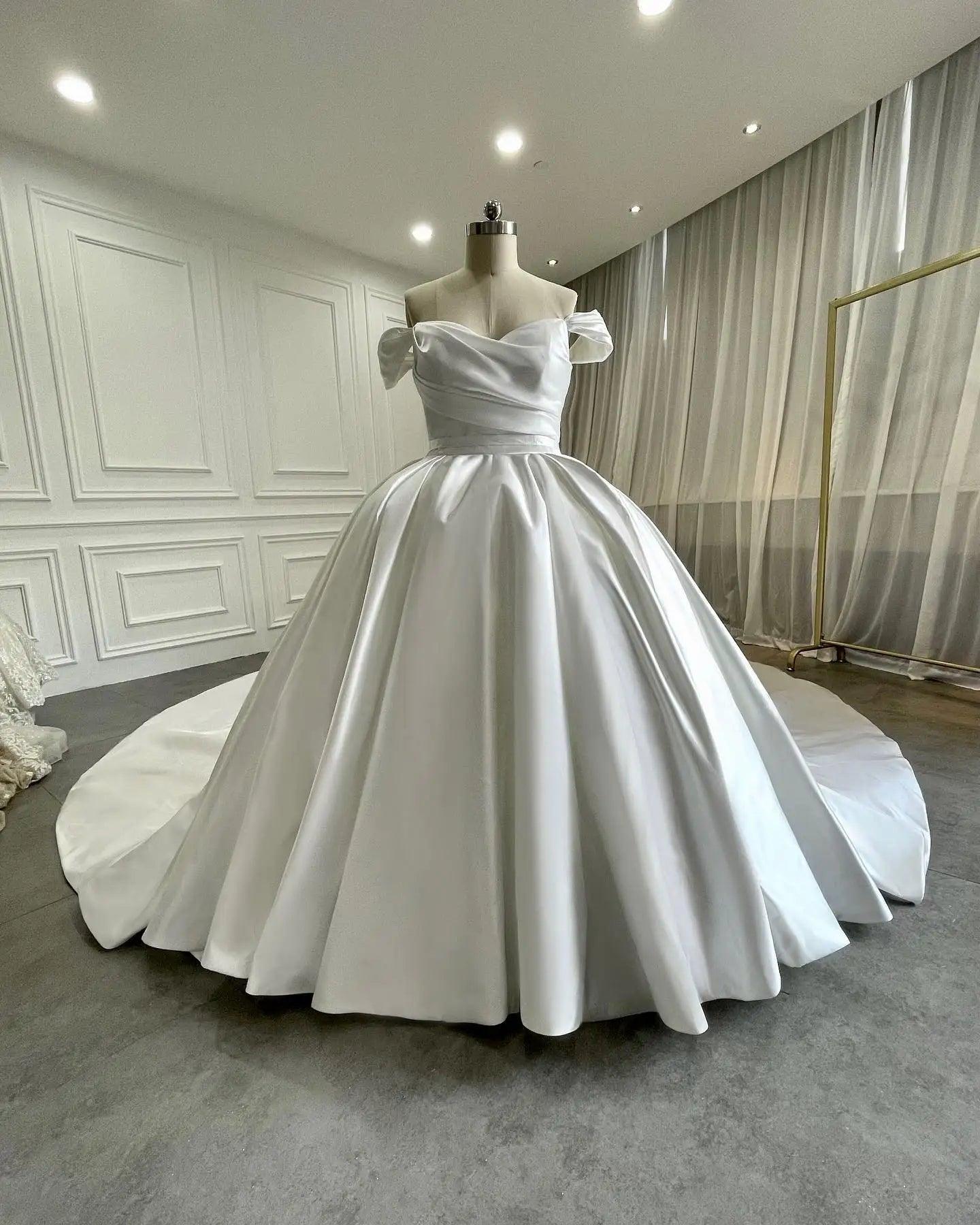 "VIKTORIA Princess Satin Wedding Dresses For Woman 2025 Bride Ball Gowns Off Shoulder Lace Up Vestidos De Novia Customized - MANDOTOS"