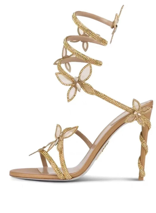 "New Fashionable Banquet All-Match Bow Diamond Sexy Stiletto Open Toe Women's High Heel Sandals - MANDOTOS"