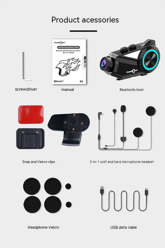 "R3 Motorcycle Helmet Intercom Bluetooth Headset & Driving Recorder - MANDOTOS"