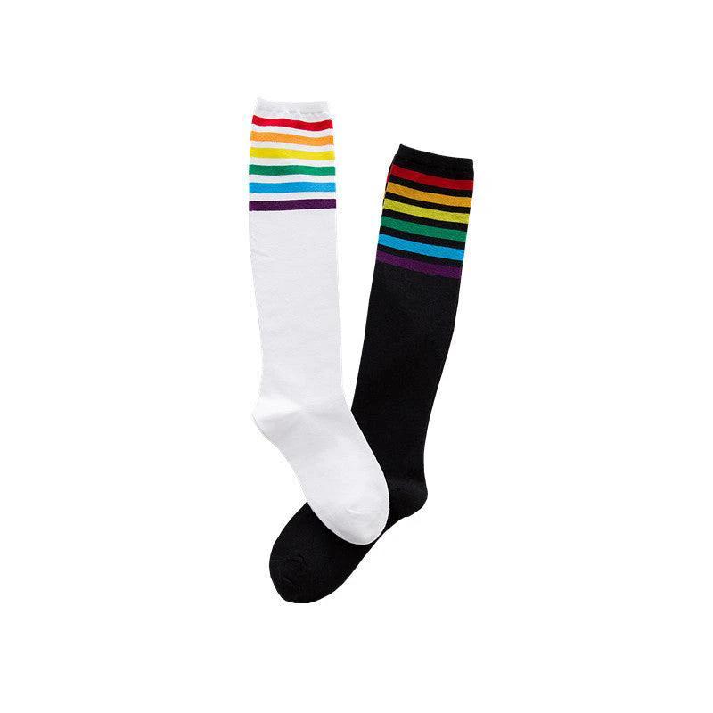 Women's Striped Knee-High Cotton Socks - MANDOTOS