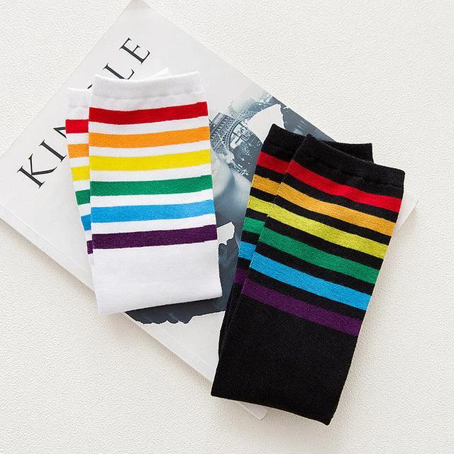 Women's Striped Knee-High Cotton Socks - MANDOTOS