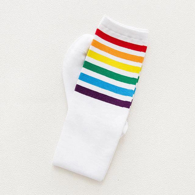 Women's Striped Knee-High Cotton Socks - MANDOTOS